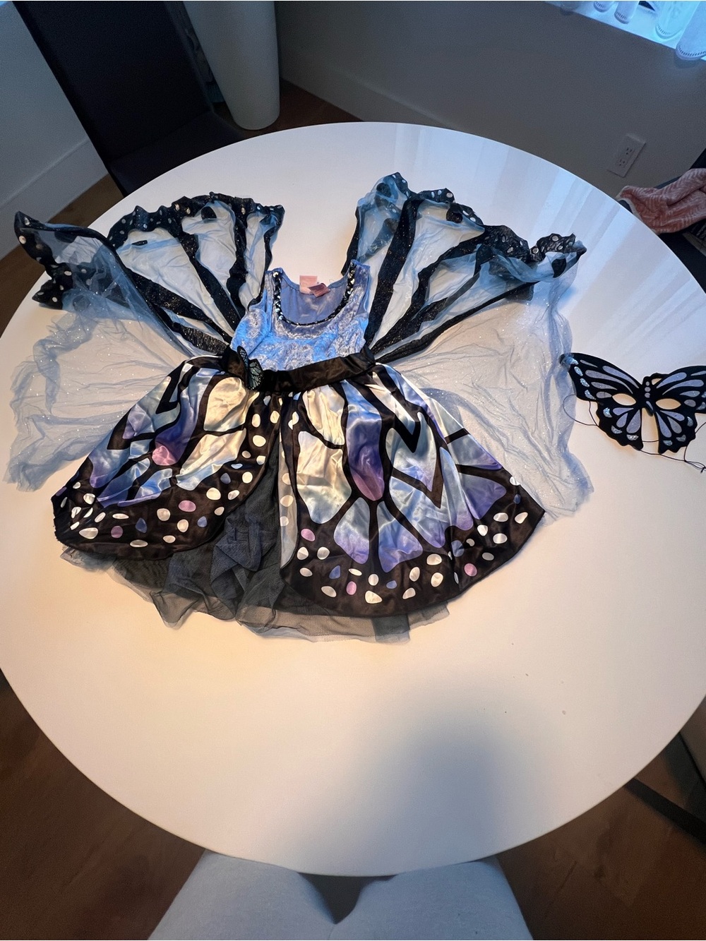 Girls Blue Butterfly Dress-Up Costume with Sheer Wing Accents